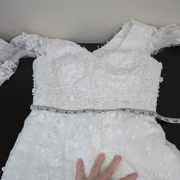 Liz Simon Designed in Calagary Kasey Ivory Wedding Dress with Train SZ 10 - Picture 12 of 15